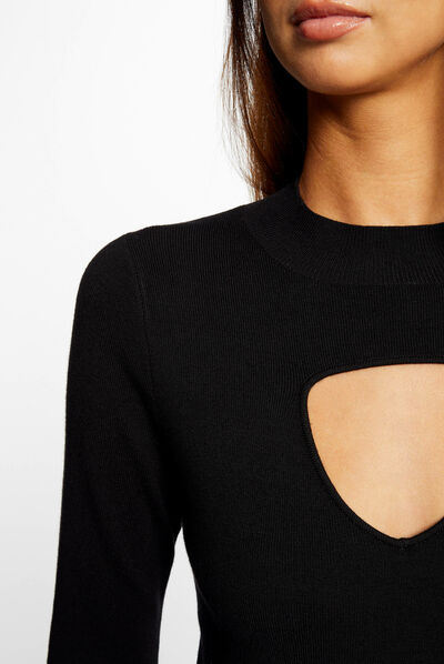 Pull manches longues avec ouverture noir femme