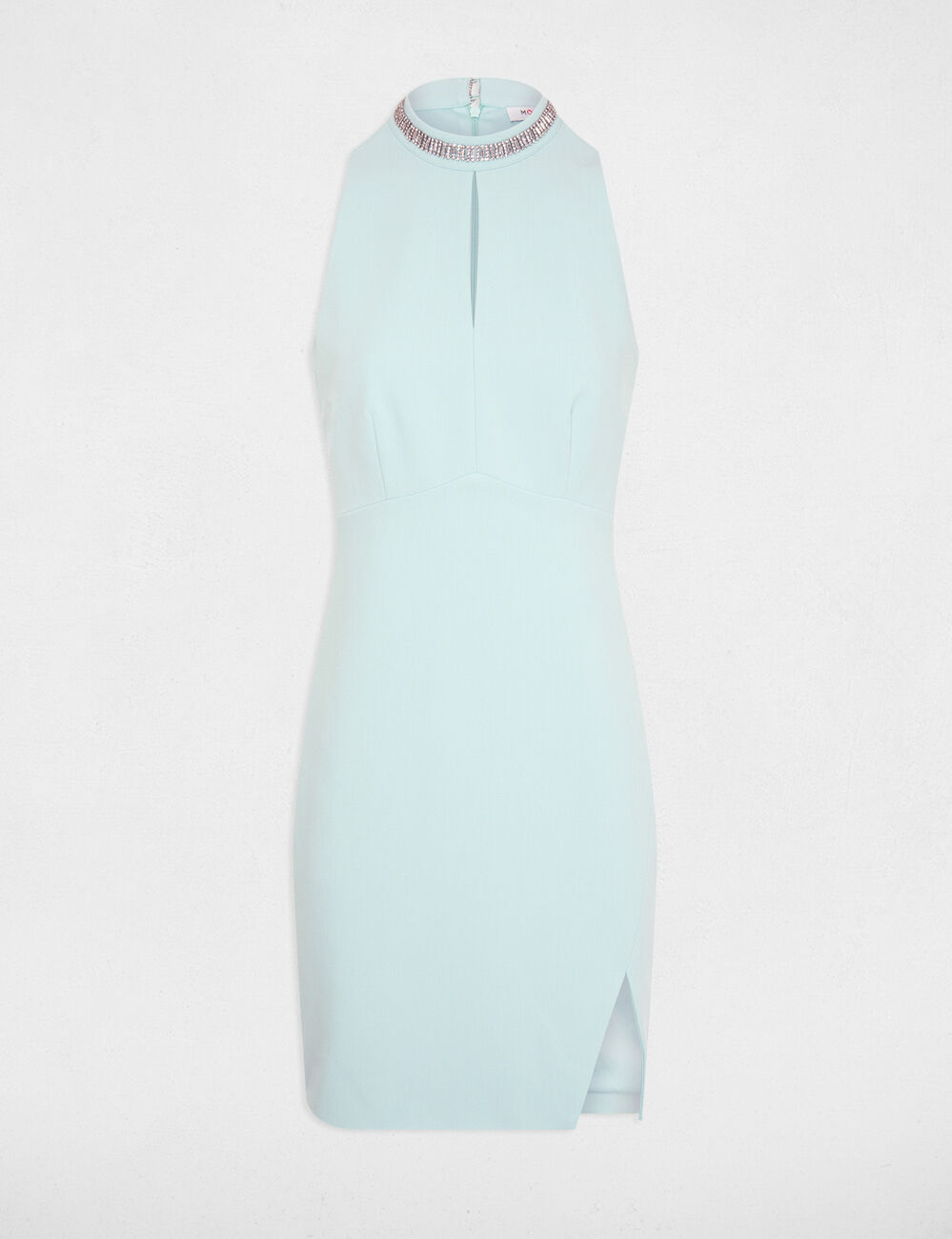 Robe courte ajustée col bijou vert clair femme