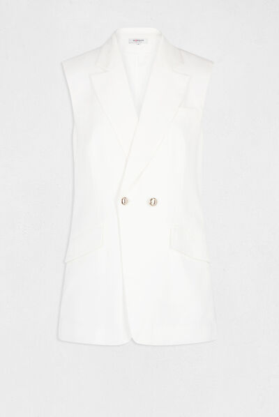 Veste droite fluide sans manches ecru femme