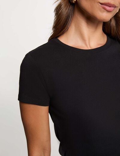 T-shirt ajust&eacute; col rond noir femme
