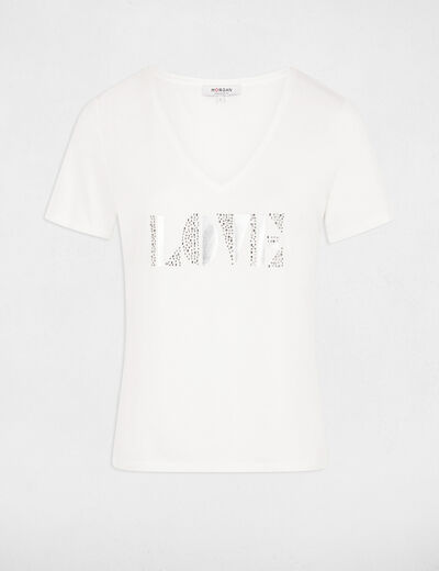 T-shirt à inscription ivoire femme