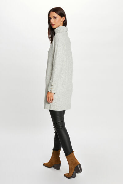 Robe pull droite col roulé gris moyen femme