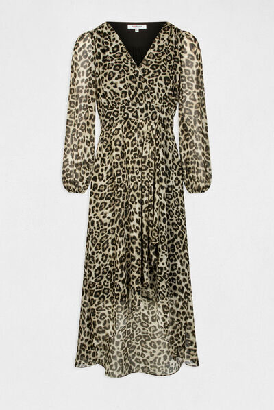 Robe midi portefeuille imprimé léopard multico femme