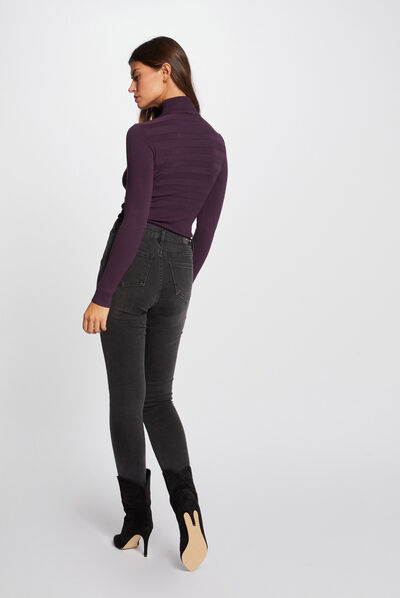 Pull manches longues col roulé framboise femme