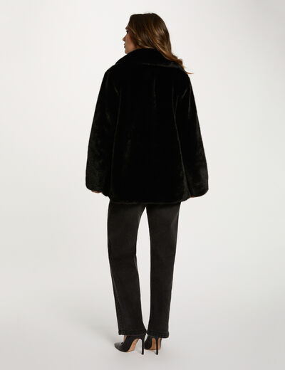 Manteau droit fausse fourrure noir femme