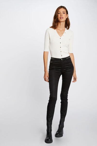 Pantalon slim enduit noir femme