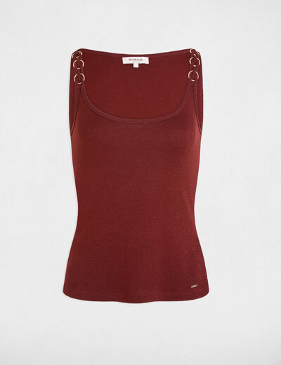 T-shirt cintr&eacute; col rond marron cognac femme
