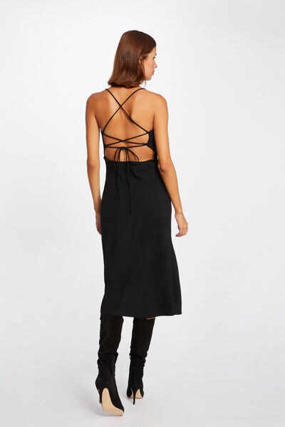 Robe midi droite avec laçage noir femme
