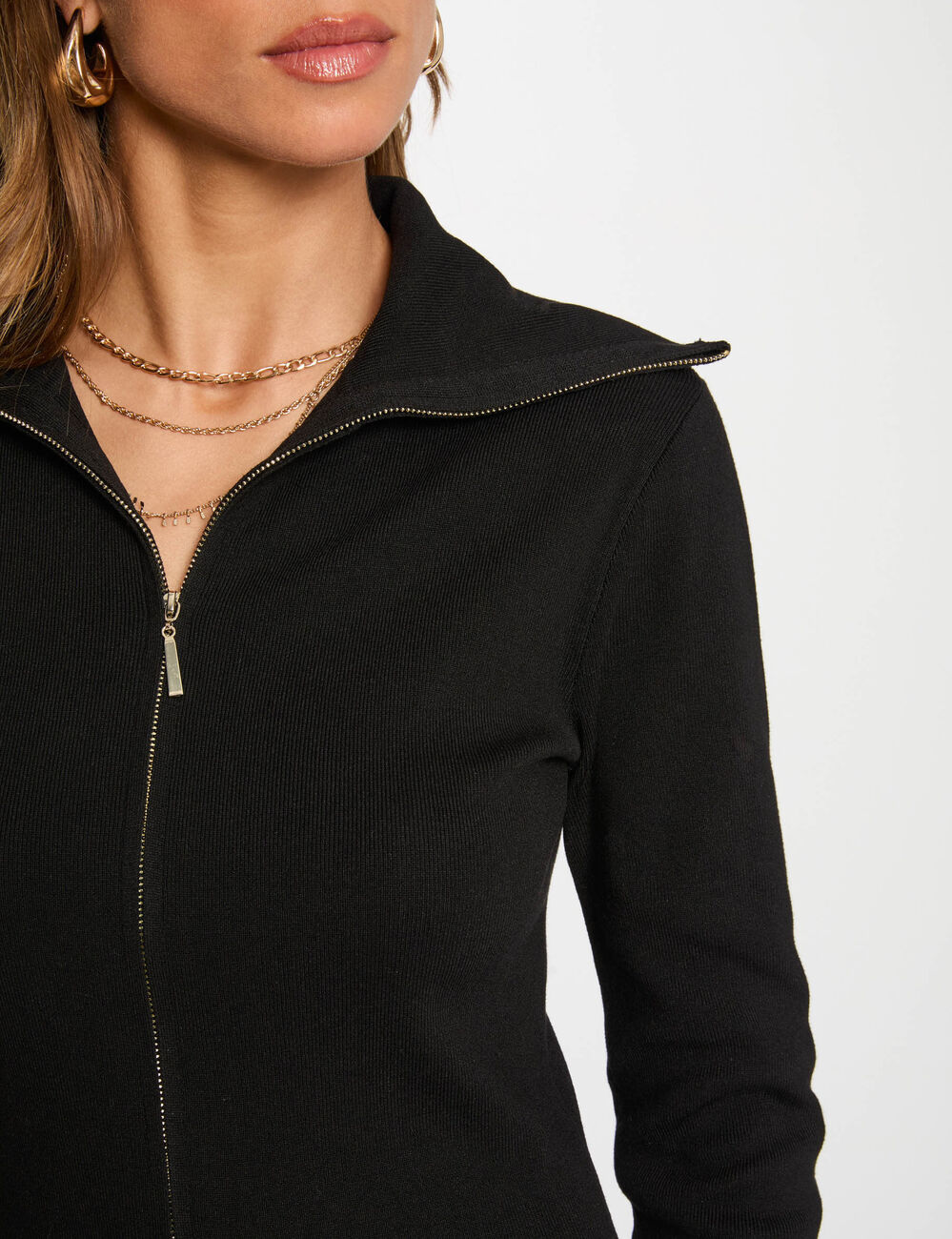 Robe tricot ajust&eacute;e zipp&eacute;e noir femme