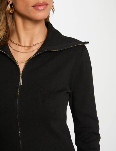 Robe tricot ajust&eacute;e zipp&eacute;e noir femme