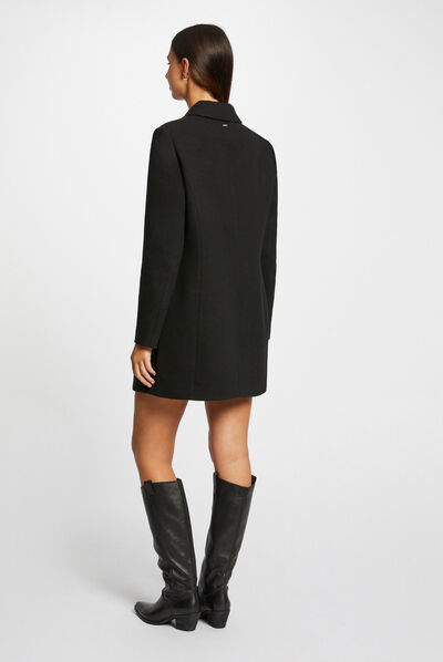 Manteau long droit boutonné noir femme