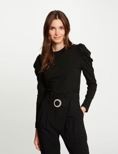 T-shirt manches longues c&ocirc;tel&eacute; noir femme