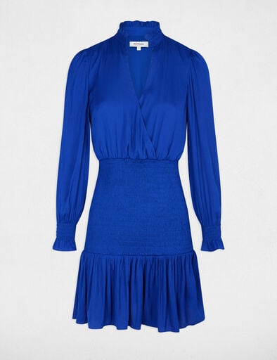 robe courte ajustee smockee bleu electrique femme Robe courte ajustée smockée bleu electrique femme