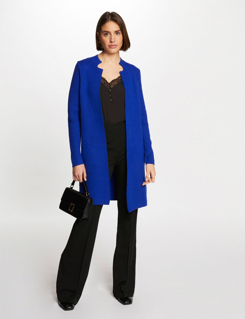 Gilet droit &agrave; col crant&eacute; bleu electrique femme