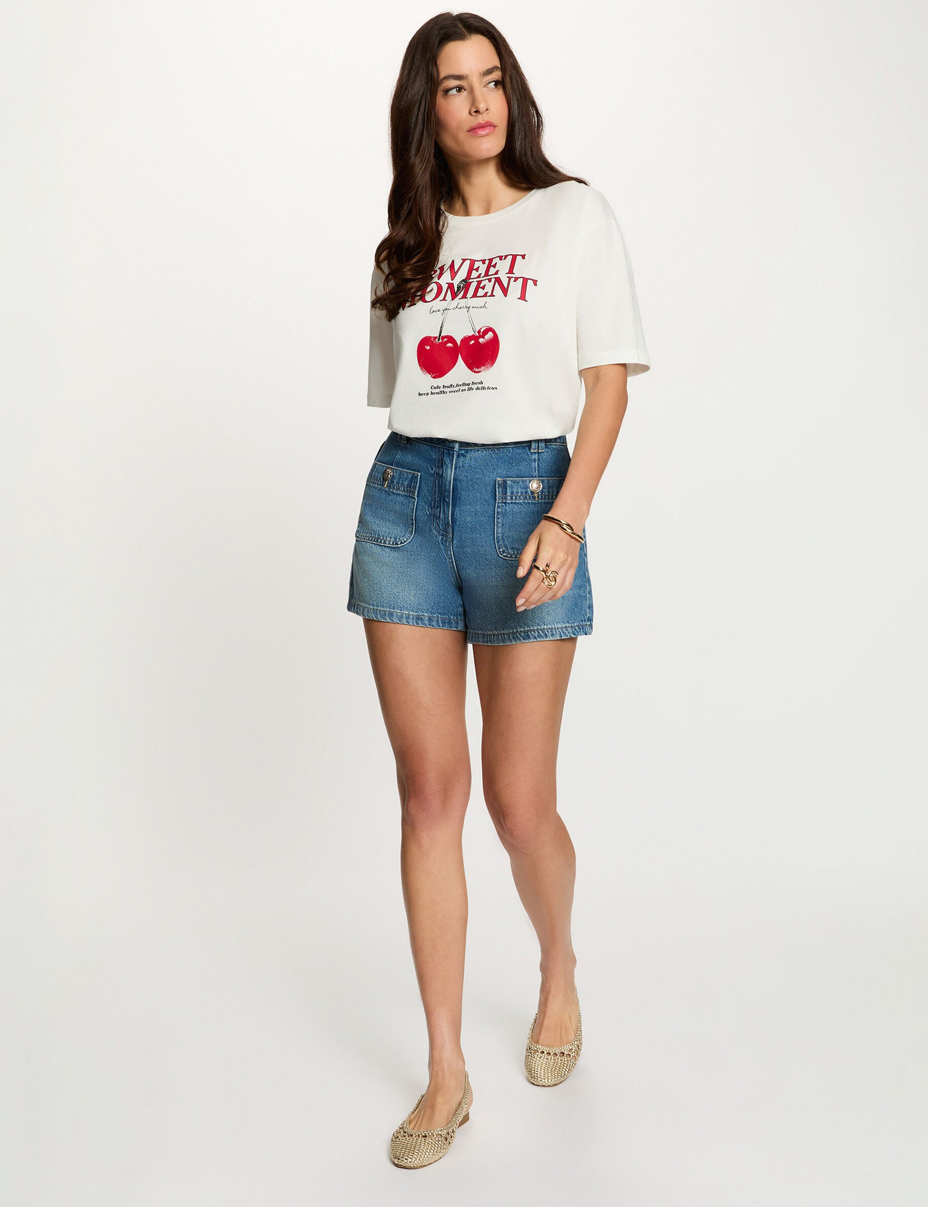 T-shirt imprimé col rond blanc femme T-shirt imprimé col rond blanc femme