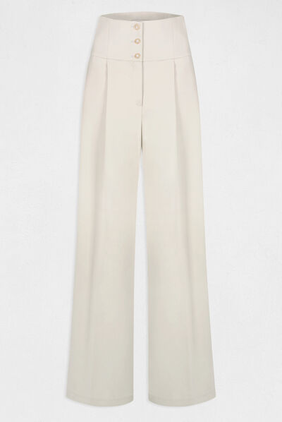 Pantalon city large taille haute ivoire femme