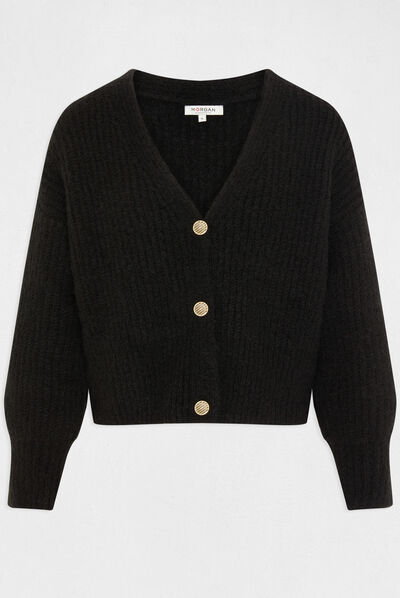 Gilet droit boutonné col en V noir femme