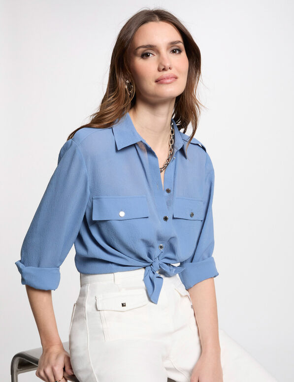 Chemise manches longues bleu gris femme