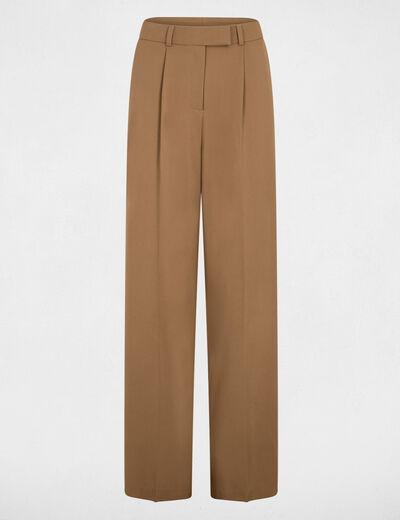 Pantalon large taille haute marron femme