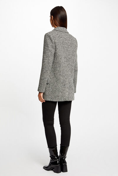 Manteau droit boutonné imprimé chevron gris moyen femme