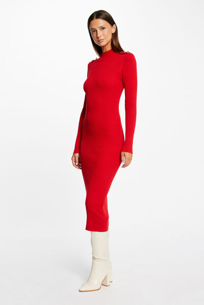 Robe pull longue ajustée dos ouvert rouge moyen femme