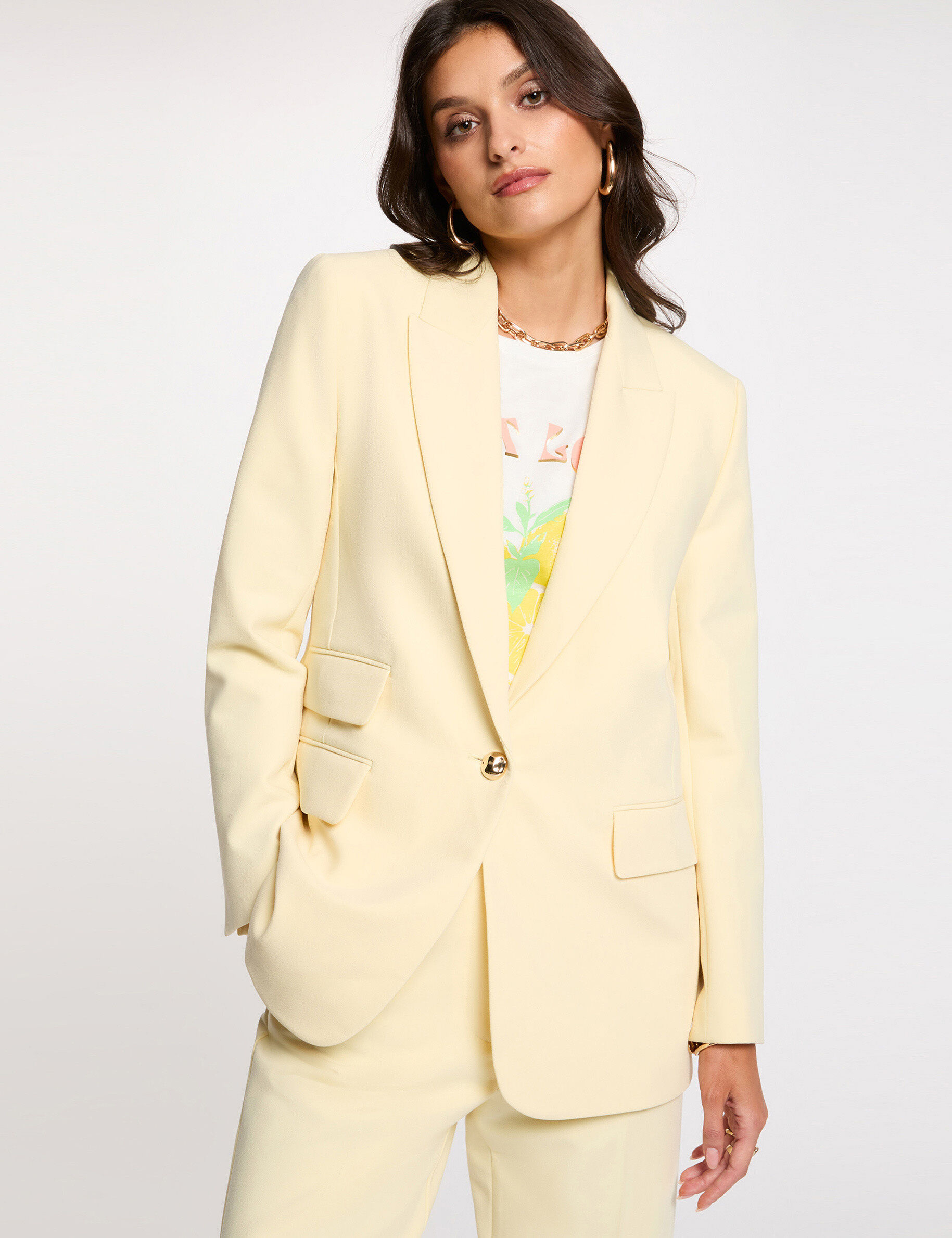 Veste blazer jaune pastel femme - vue 1