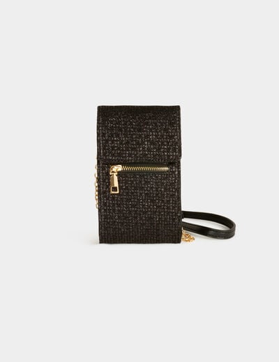 Pochette t&eacute;l&eacute;phone paillettes noir femme