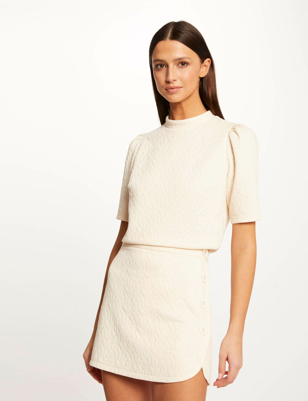 Jupe portefeuille aspect matelassé ecru moyen femme