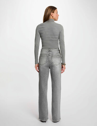 Pull col roul&eacute; ajust&eacute; gris clair femme