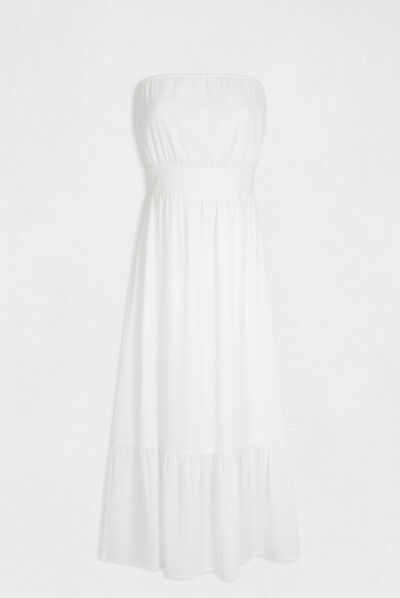 Robe longue cintrée col bustier ecru femme