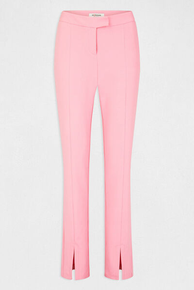 Pantalon tailleur ajusté fendu rose clair femme