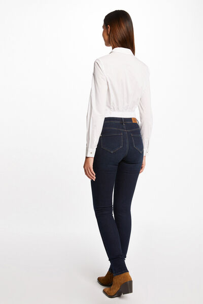 Chemise manches longues dos élastiqué ecru femme