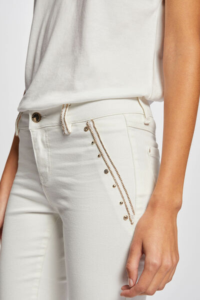 Pantalon skinny avec détails cloutés ecru femme