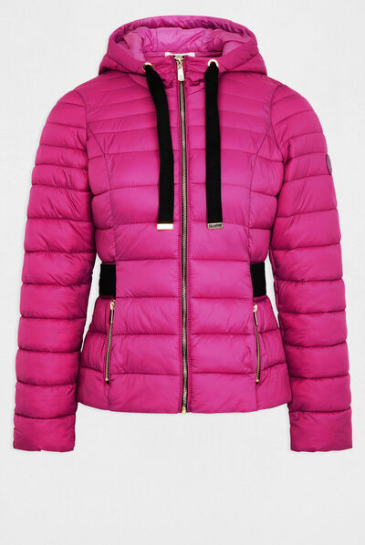 Doudoune cintrée zippée à capuche framboise femme