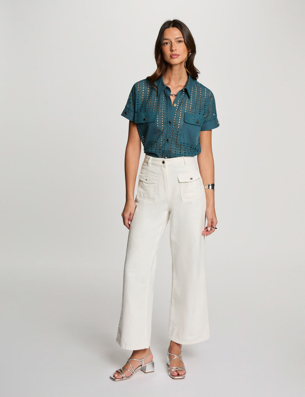 Chemise manches courtes bleu pétrole femme