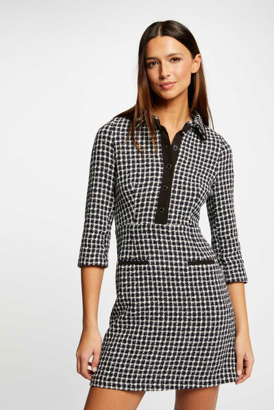 Robes manches 3/4 boutonnée à l'avant marine femme