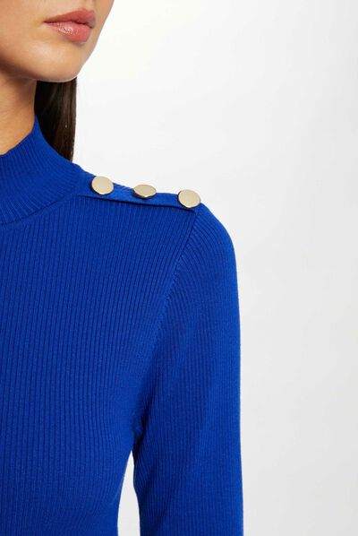 Robe pull longue ajustée dos ouvert bleu electrique femme