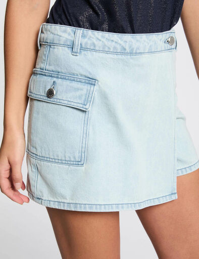 jupe short taille basse jean denim bleach femme Jupe-short taille basse jean denim bleach femme