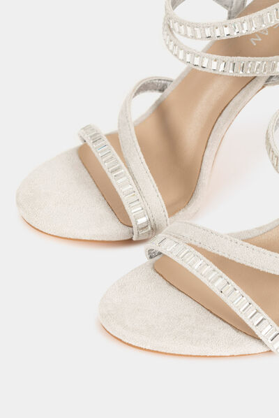 Sandales à talons aiguilles avec strass beige femme