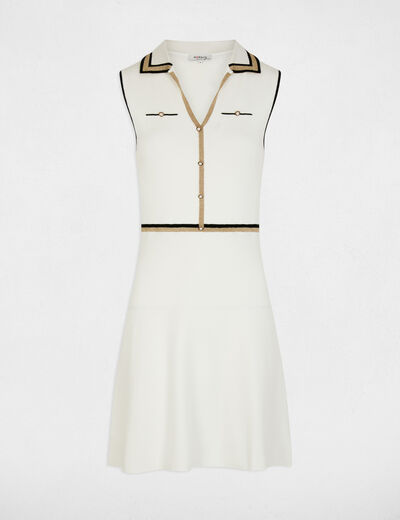 Robe tricot col &agrave; revers blanc femme