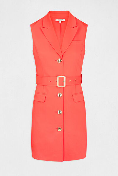 Robe droite sans manches ceinturée rouge femme