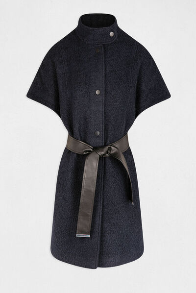 Manteau droit manches courtes ceinturé marine femme