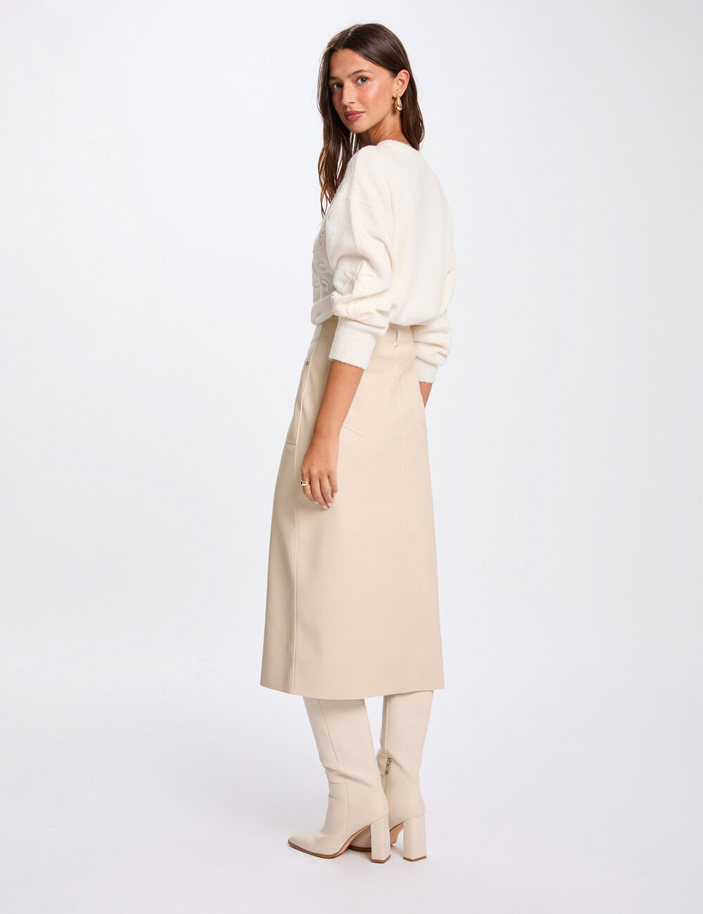 Jupe crayon ajust&eacute;e creme femme