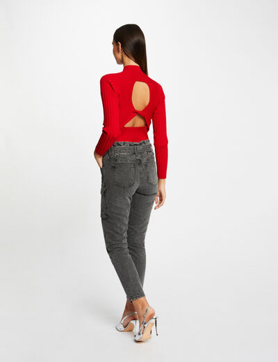 Jeans cargo slim 7/8ème gris moyen femme