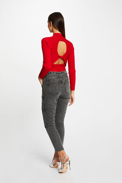 Jeans cargo slim 7/8ème gris moyen femme