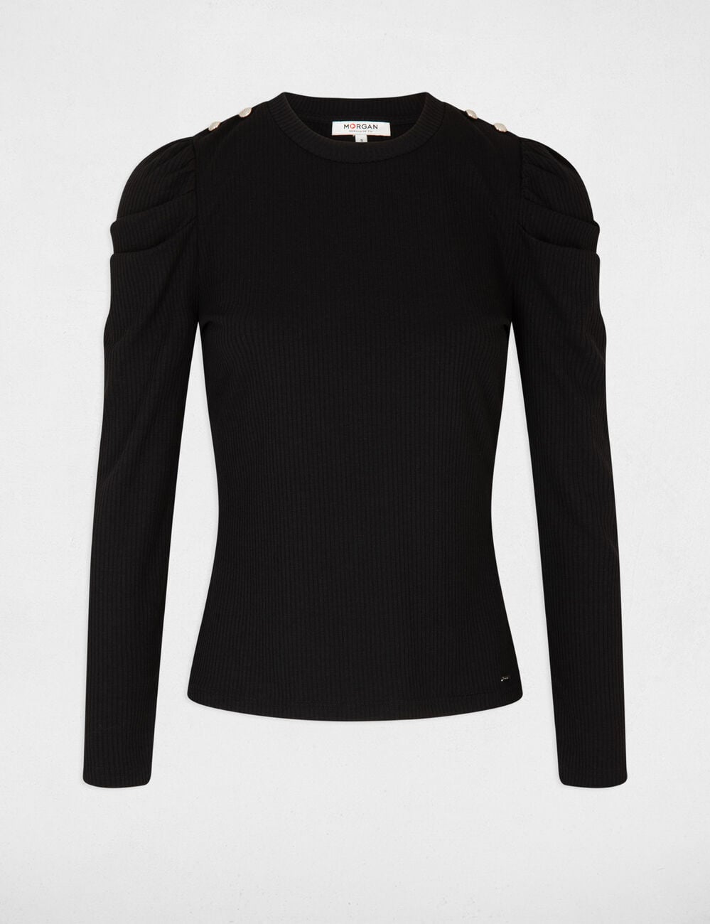 T-shirt manches longues c&ocirc;tel&eacute; noir femme