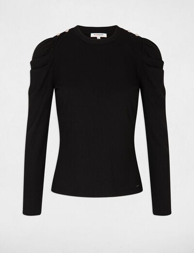 T-shirt manches longues c&ocirc;tel&eacute; noir femme