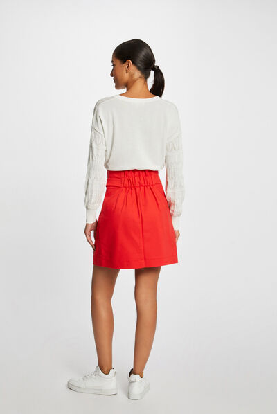 Jupe droite taille haute boutonnée rouge femme