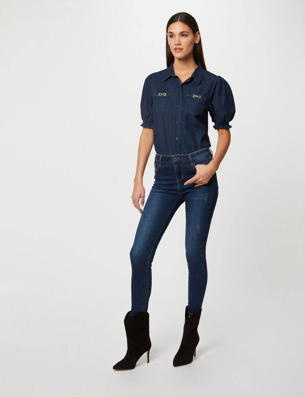 Chemise manches courtes en jean jean brut femme