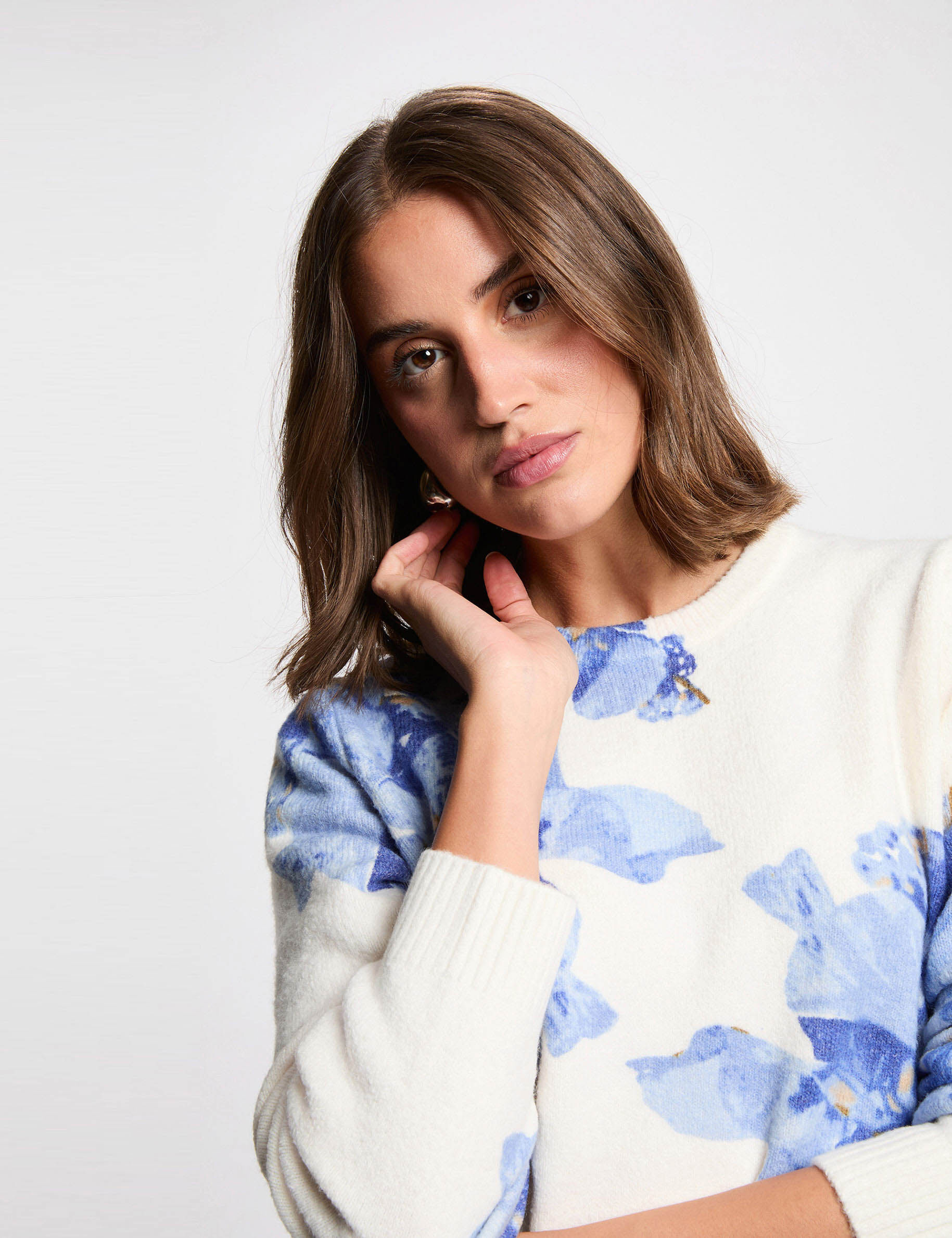 Pull imprimé floral ciel femme